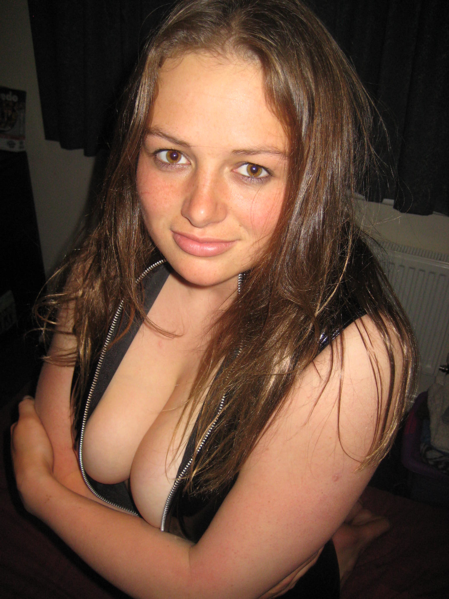 Amateur Brunette Girlfriend with Big Tits Wearing PVC Dress